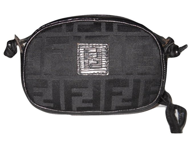 Fendi Handbags Black Leather Cloth  ref.32381