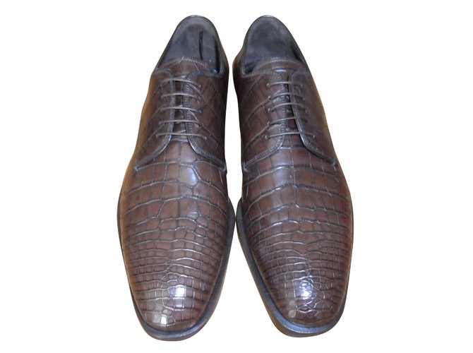 PRADA BRAND NEW CROCODILE DERBY LACE UP SHOES Brown Exotic leather   - Joli Closet