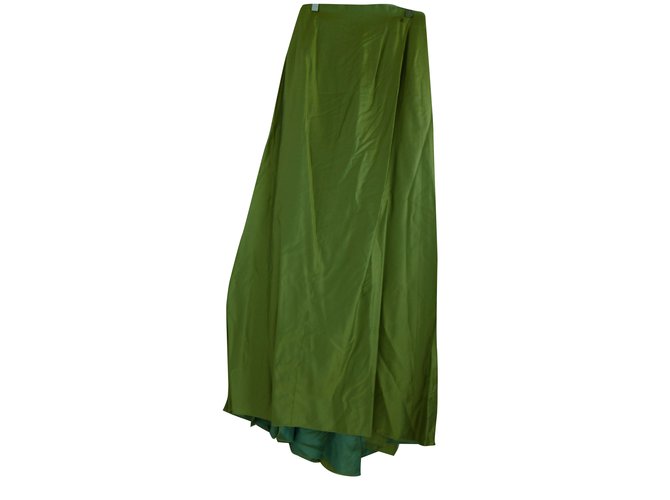 Chanel Pleated High Slit  Cut out Bodice Long Skirt Green Silk Acetate  ref.32442
