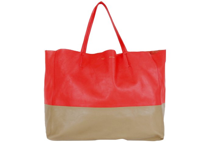 Céline Celine tote handbag Red Caramel Leather  ref.32448
