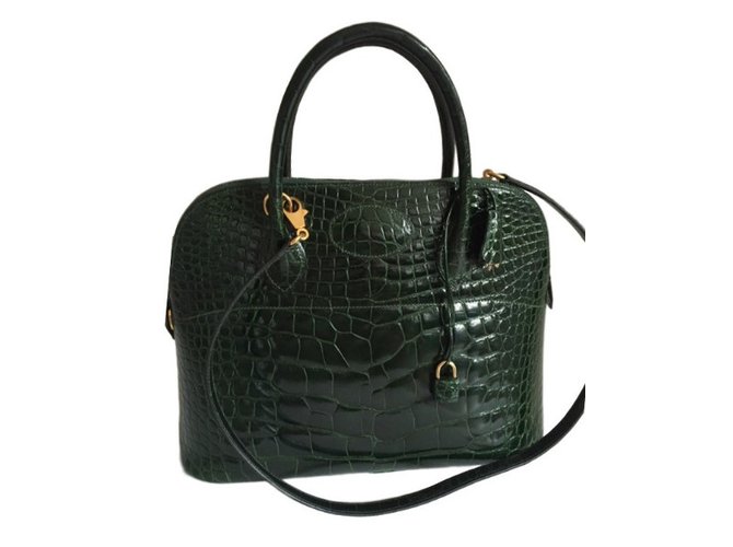 Hermès Grüne Krokodil Bolide Tasche Exotisches Leder  ref.32457