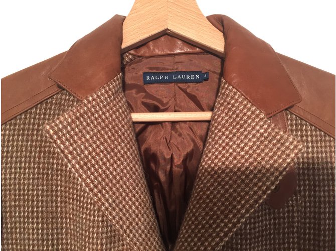 Ralph Lauren Jacket Brown Leather Wool  ref.32614
