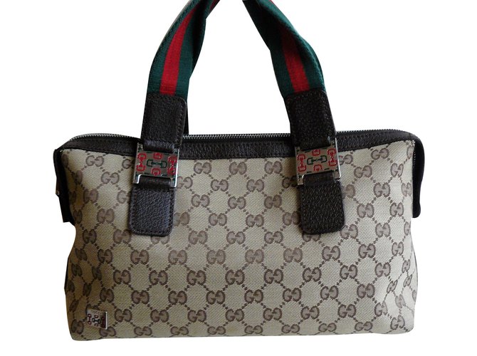 Gucci Handbag Beige Leather Cloth  ref.32665