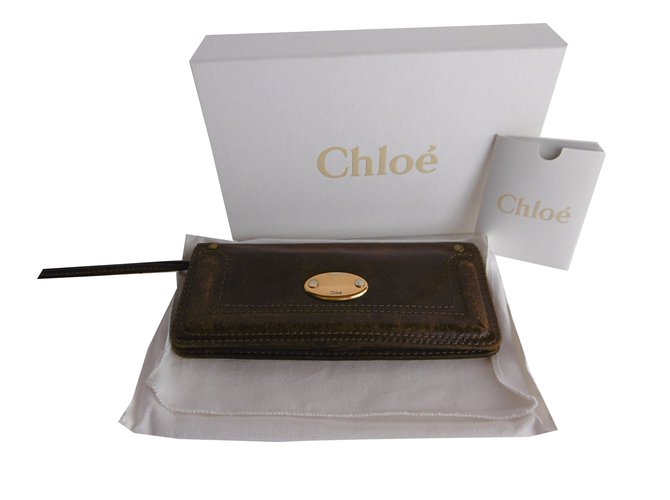 Chloé Chloe Long Leather Wallet Marrone Pelle  ref.32699