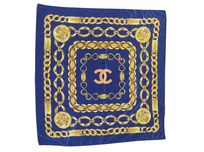 Chanel Silk scarves Blue  ref.32819