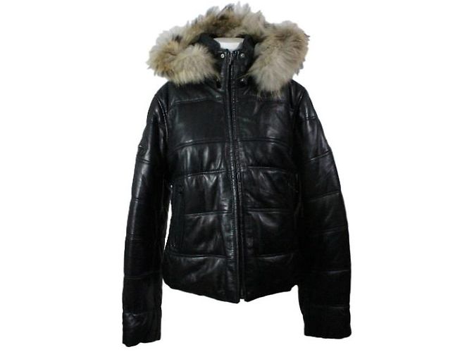 Autre Marque Chaqueta de cuero negra Degré 7 Duvillard con capucha desmontable Negro