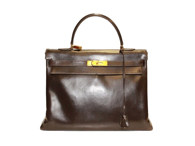 Hermès Sac kelly hermes 35 en cuir box marron accessoire dore  ref.33109