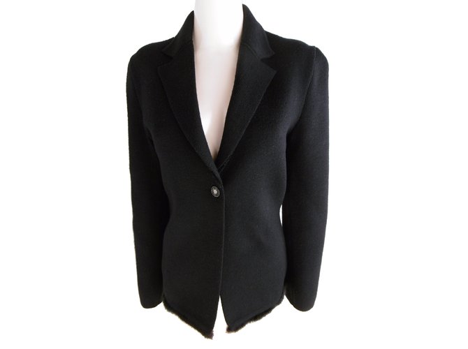 Gianni Versace Couture Fur Trimmed Wool Cardigan Jacket Black  ref.33143