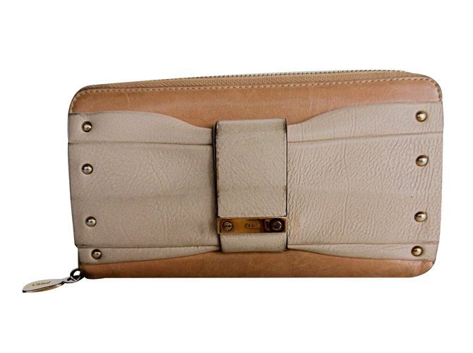 Chloé Carteira Chloe Leather Bege Couro  ref.33146