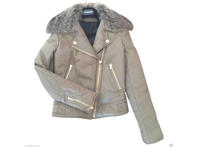 Yves Salomon Biker jacket Taupe Leather  ref.33245