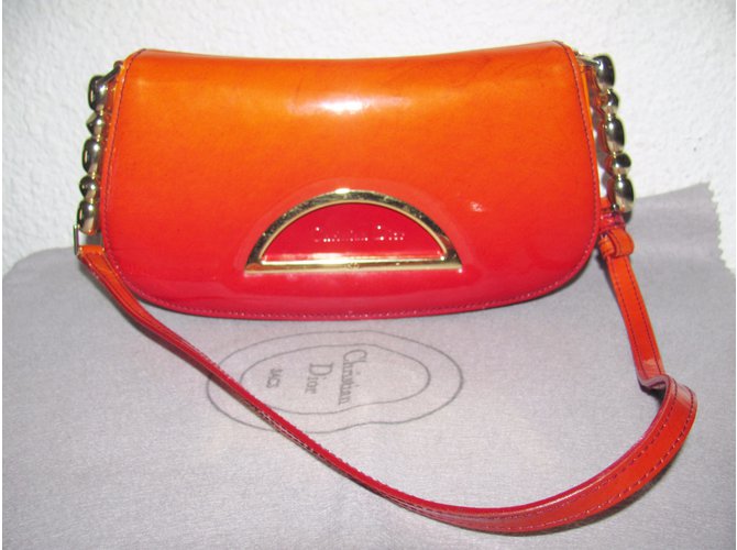 Dior Clutch bag Orange Patent leather  ref.33350