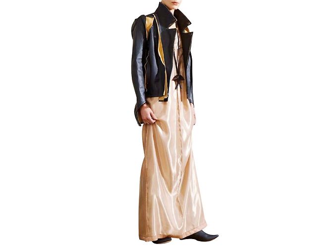 Maison Martin Margiela Langes Kleid Beige Goldene Reflexe