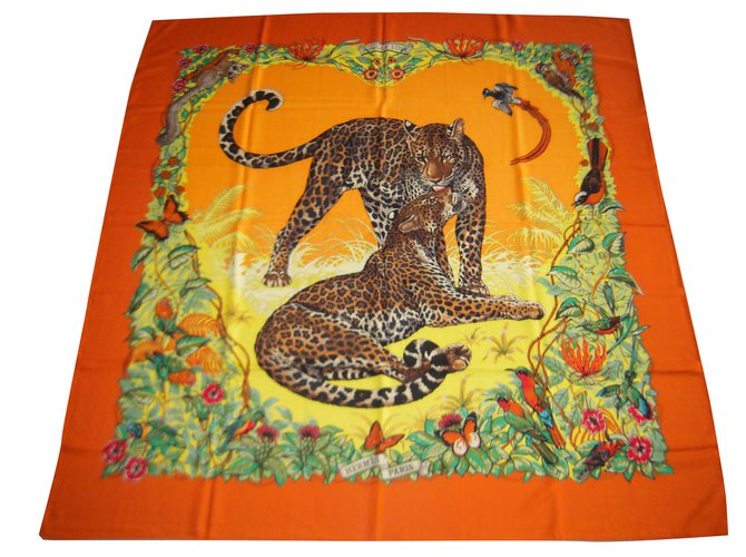 Hermès amore nella giungla Arancione Cachemire  ref.33479