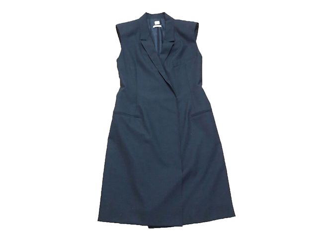 Hermès Wickelkleid aus Wolle Blau Grösse 36