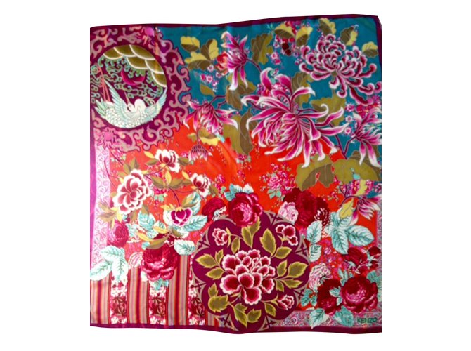 Kenzo Scarf Scarves Silk Pink,Red,Green 
