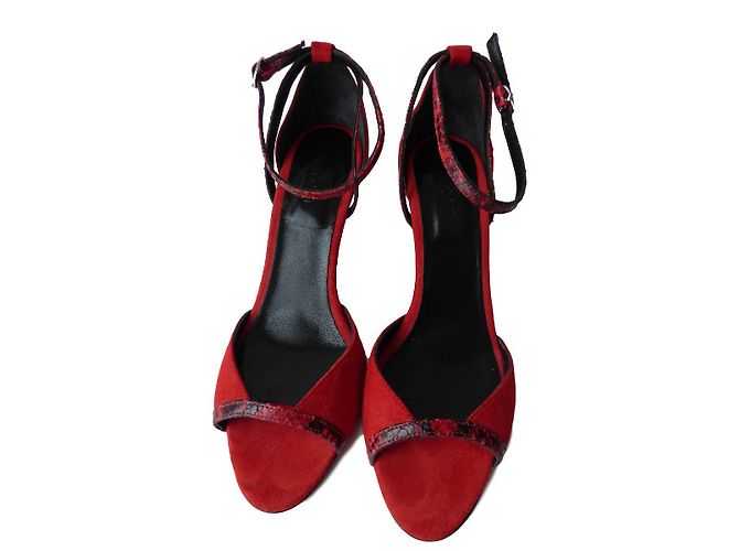 Ba&Sh Sandalen mit hohem Absatz in Rot Wildleder