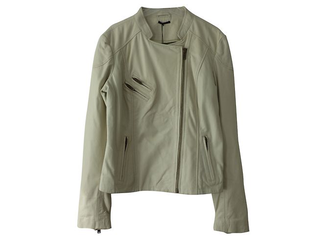 Ikks Leather Biker Jacket Eggshell XL