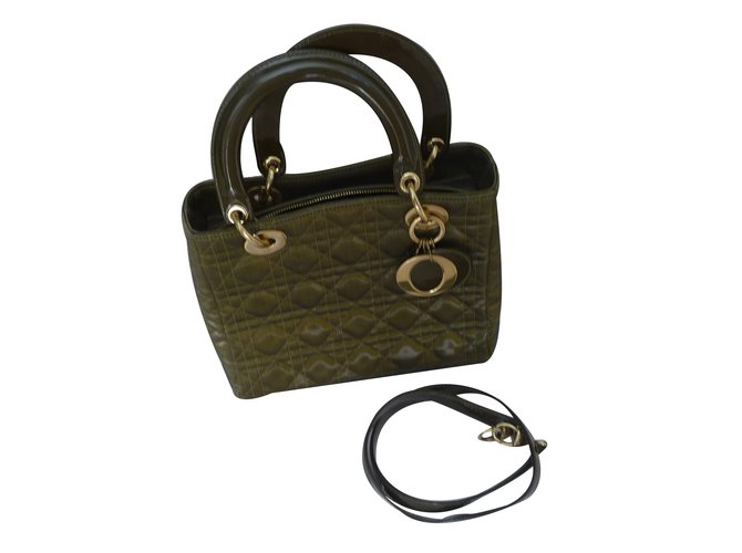 Lady Dior Khaki Patent leather  ref.33677