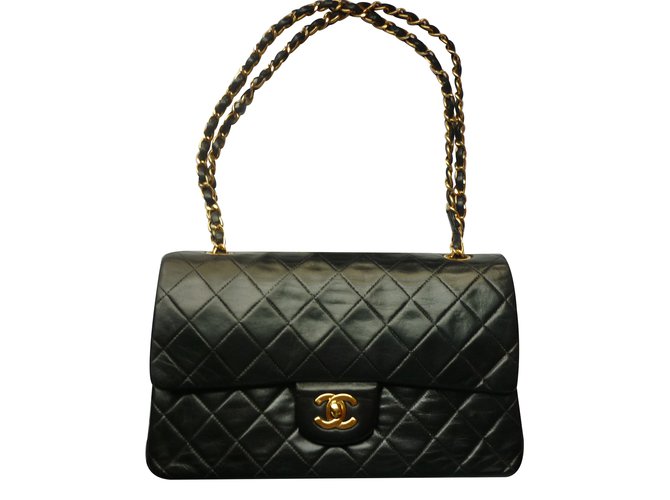 Chanel Sac Timeless classique en cuir d'agneau noir, Vintage.  ref.33739