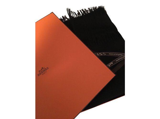 Hermès Sciarpa Nero Seta Cachemire