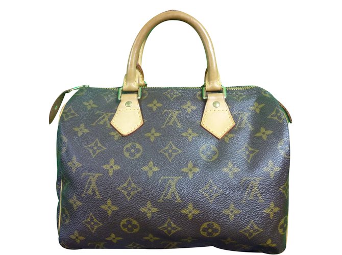 Speedy Louis Vuitton Handbag Brown Leather Cloth  ref.33982