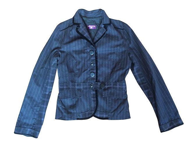 Giacca One Step in cotone nera con sottili strisce viola Taglia 38 Nero