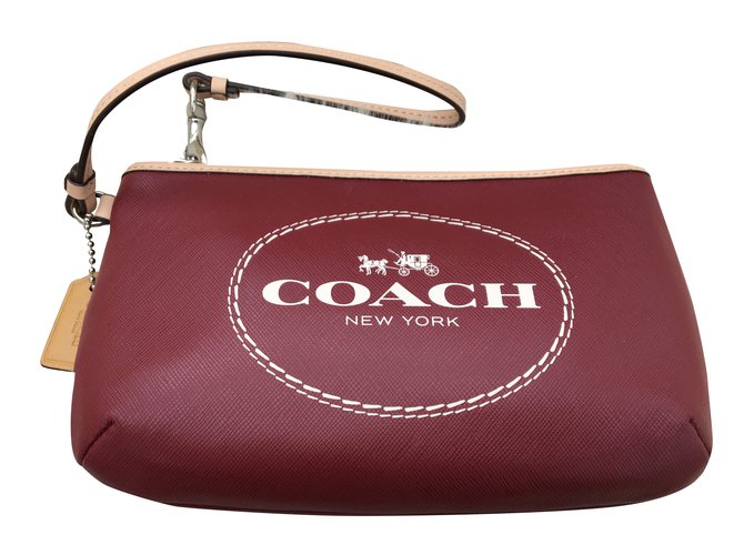 Coach Clutch bag Dark red Leather  ref.34100