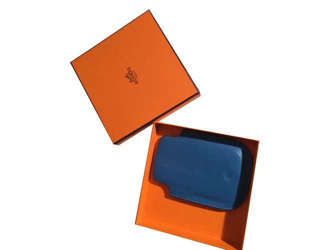 Hermès Iphone case Blue Leather  ref.34148