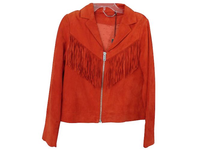 Ikks Lederjacke in Rot mit Fransen Größe L