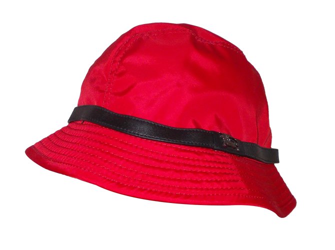 Burberry Rain Hat Red Leather Polyester Polyamide  ref.34186