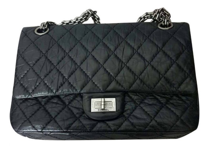 Chanel 2.55 Black Aged Calfskin Leather  ref.34189