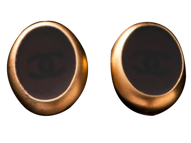 Chanel Earrings Brown Golden Metal  ref.34205