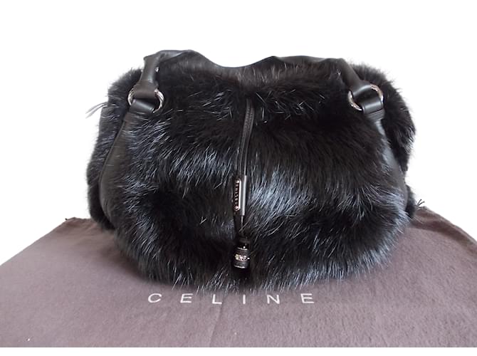 Céline Handbags Brown Black Leather Fur  ref.34213