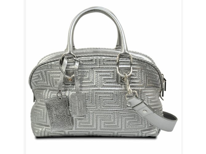Gianni Versace Handtasche Grau Metallisch Leder  ref.34272