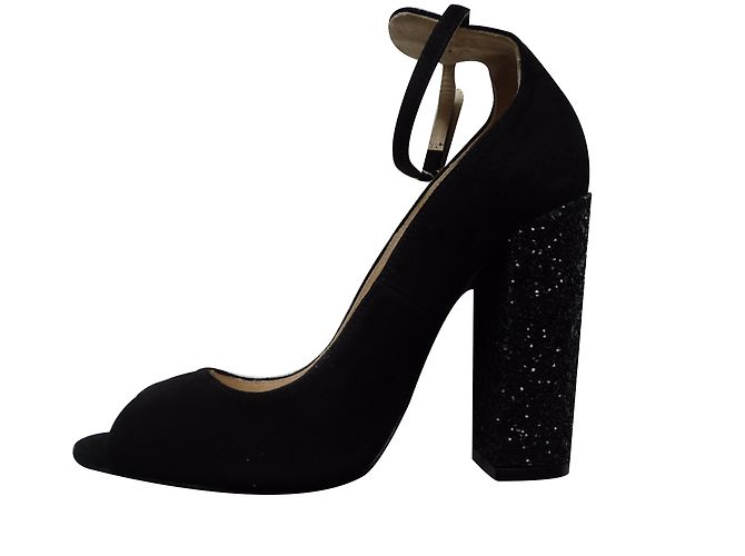 Mellow Yellow Black Sequined Open Toe Heels 36