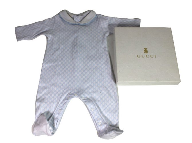 Gucci Baby sleepsuit White Blue Cotton  ref.34438