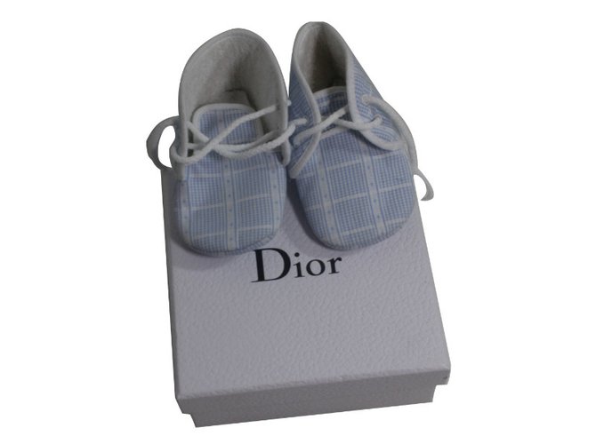 Baby Dior Turnschuhe Weiß Blau Baumwolle  ref.34451