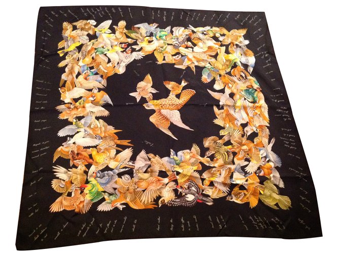 Hermès Silk scarf Black Blue Yellow  ref.34477