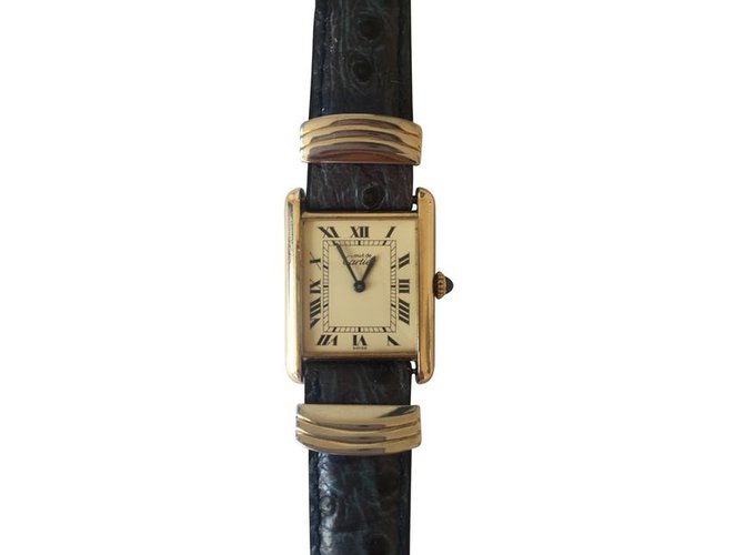 Cartier Watch Must Tank Schwarz Leder  ref.34521