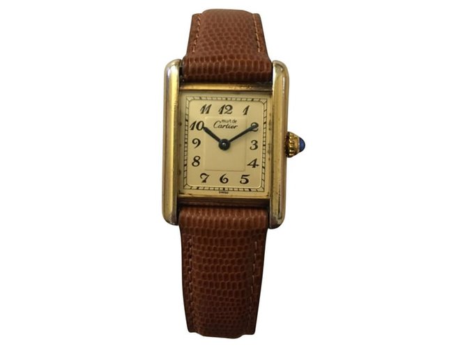 Cartier Reloj Must Tank Vermeil Castaño Cuero  ref.34526