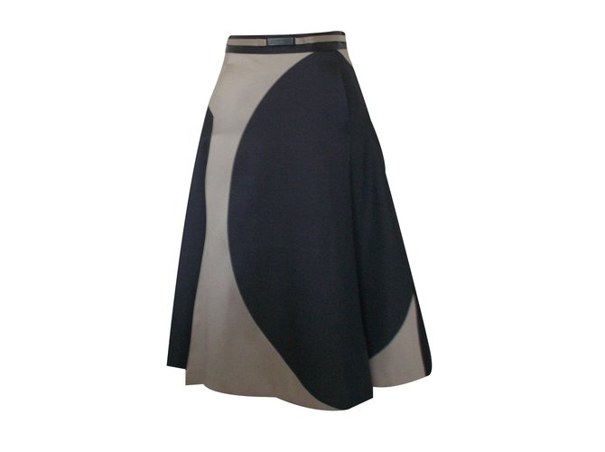René Lezard Skirt Beige Grey Silk Polyester  ref.34540
