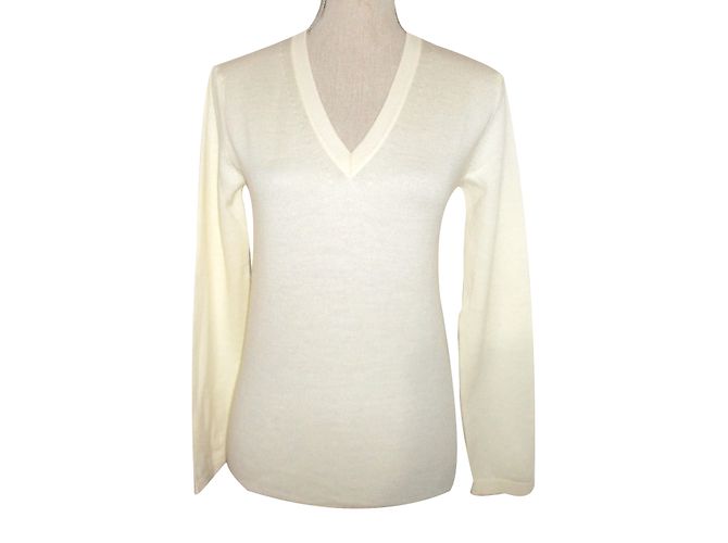 Calvin Klein Merinowolle V-Ausschnitt Pullover Eggshell M Aus weiß 