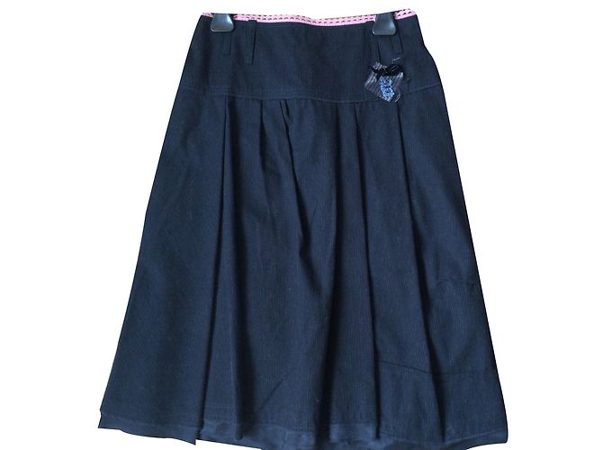 Falda One Step negra de rayas de algodón talla 38 Negro 