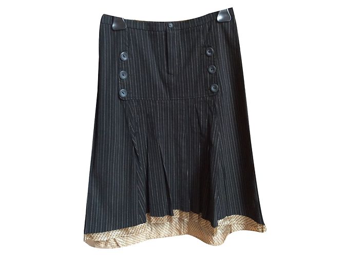 Falda One Step negra de rayas de algodón talla 38 Negro