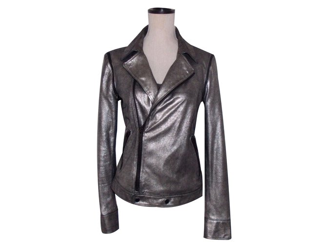 Karl Lagerfeld Jacket Grey Metallic Leather  ref.34789