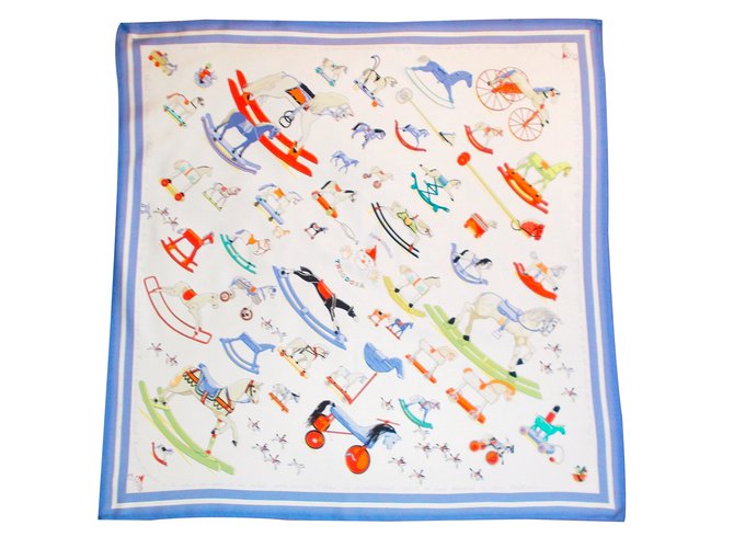 Hermès Sciarpa seta Bianco Blu Multicolore
