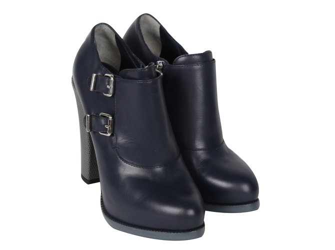 Fendi ankle boots-New Blue Dark grey Leather  ref.34894