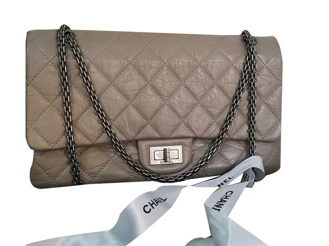 Chanel Double flap Grey Leather  ref.34946