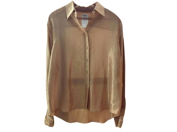 Camisa do botão do partido do ouro de Chanel Dourado Viscose  ref.35050