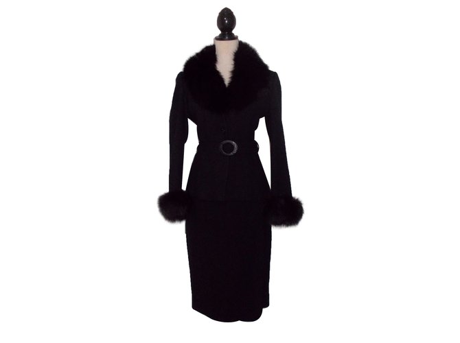 Autre Marque Baya  Skirt suit Black Wool Fur  ref.35061